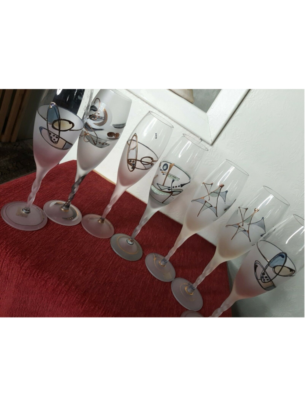 Vintage Glass & Gold Set of 7 Glasses By Geea (Romania)